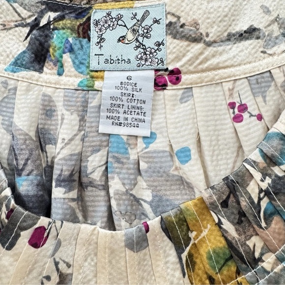 Tabitha By Anthropologie Night Blooming Bird Dress Size 6 A-Line Above Knee Silk - Picture 4 of 8